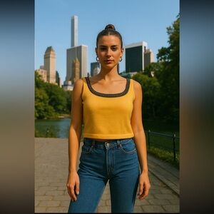 St John Yellow Cropped Top Sz L